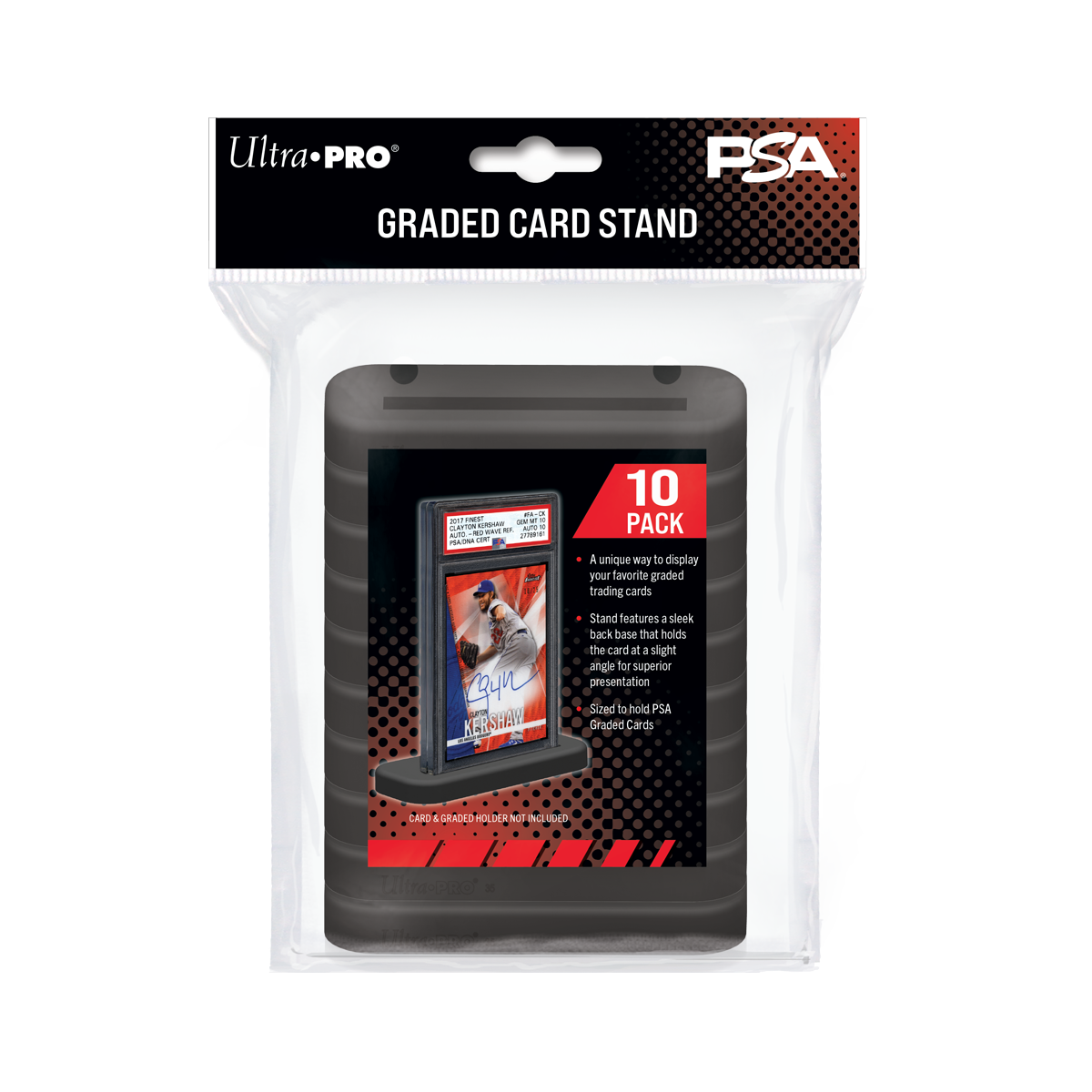 Close view of Ultra Pro PSA Graded Card Stands (10-Pack) packaging