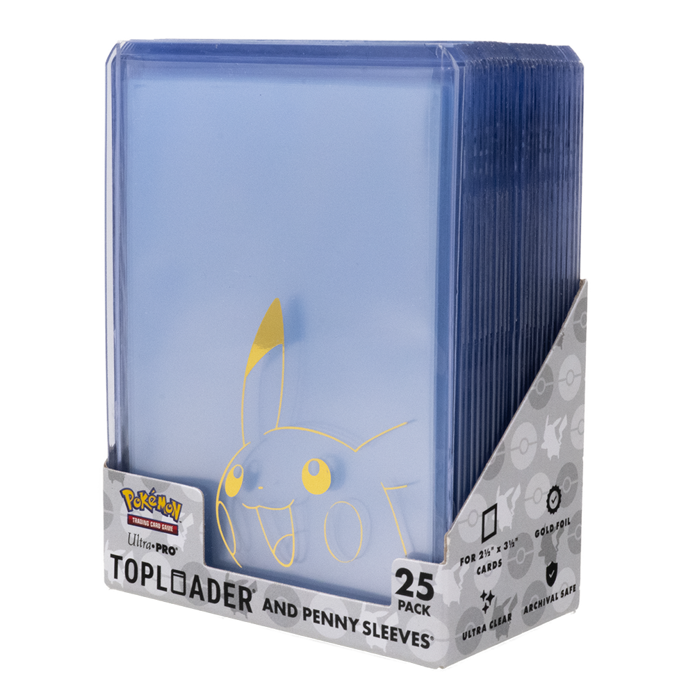 Close view of Ultra Pro Pokémon Pikachu Toploader + Penny Sleeve Combo (25ct) packaging