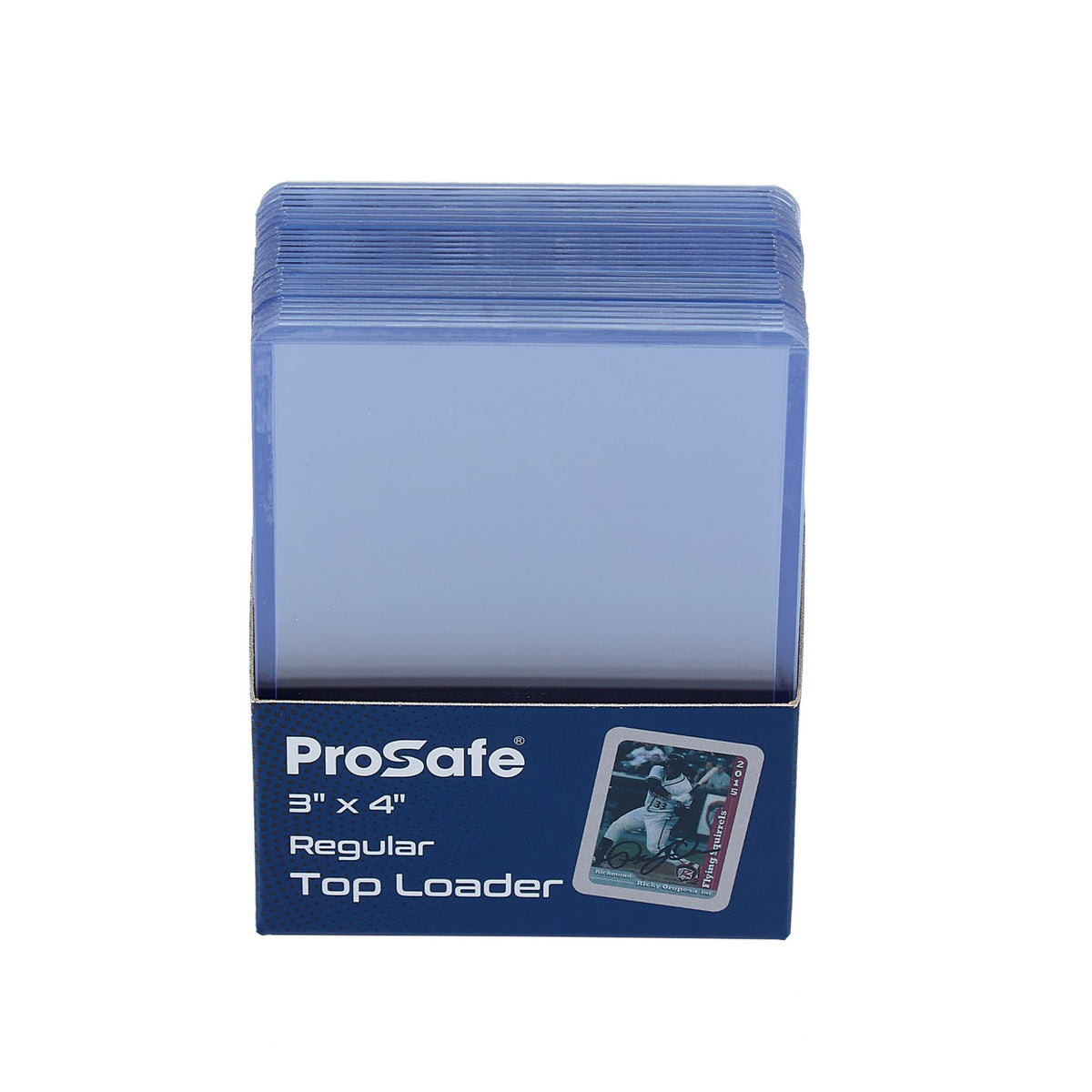 Close view of Pro Safe Toploaders 35pt - 25 ct packaging