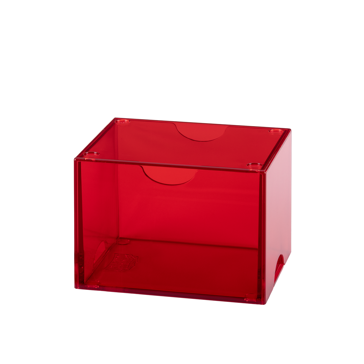 Close view of Dragon Shield Strongbox 100+ Deck Box - Clear Red packaging