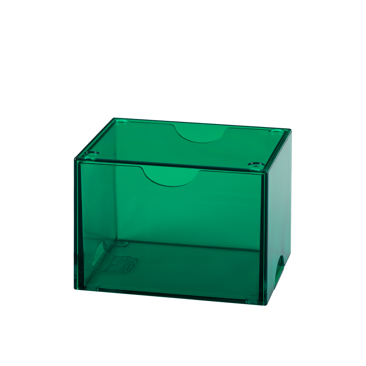 Close view of Dragon Shield Strongbox 100+ Deck Box - Clear Green packaging