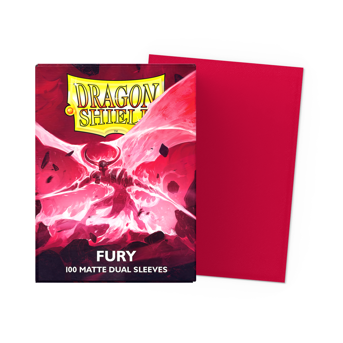 Close view of Dragon Shield Matte Dual Sleeves - Fury 'Alaric, Crimson King' (100ct) packaging